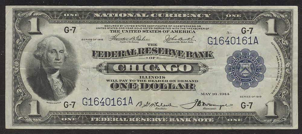 Fr.727, 1918 $1 Chicago Federal Reserve Bank Note, G16400161A, Ch.VF